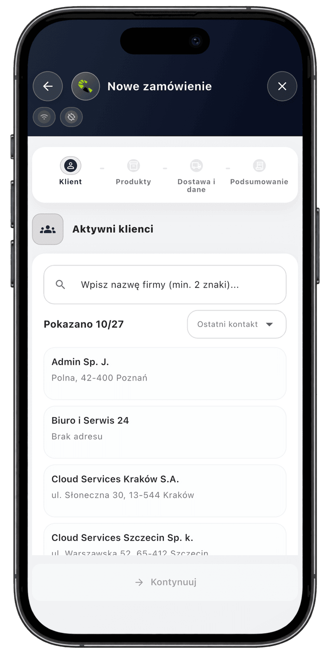 Centoro SFA — ekran aplikacji 40