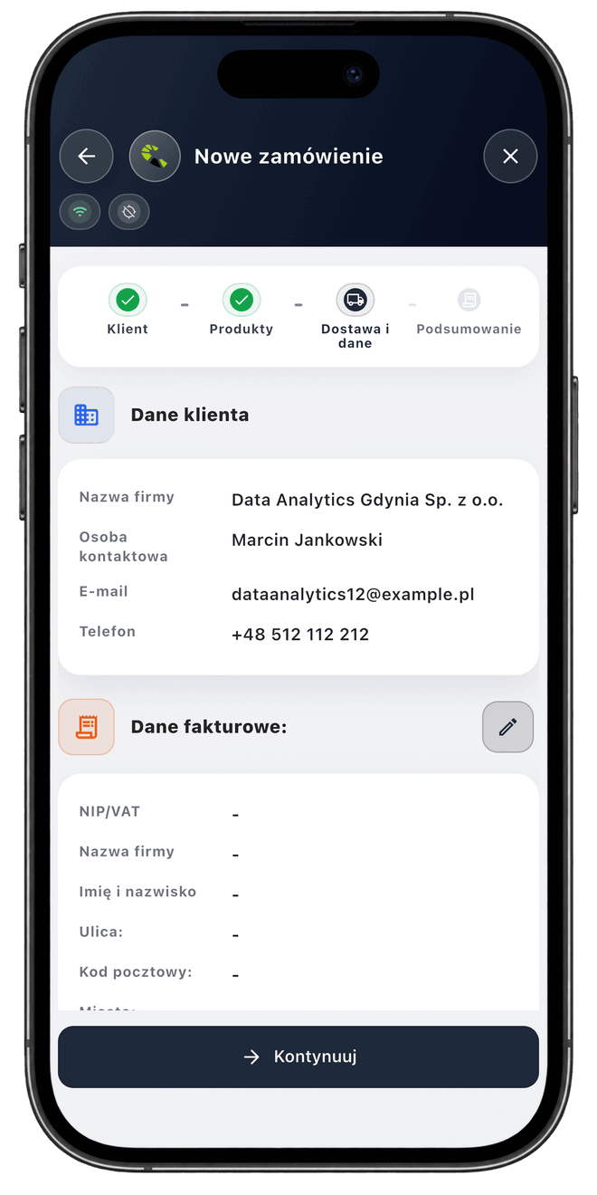 Centoro SFA — ekran aplikacji 47