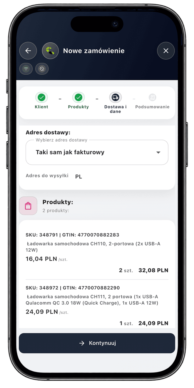 Centoro SFA — ekran aplikacji 49