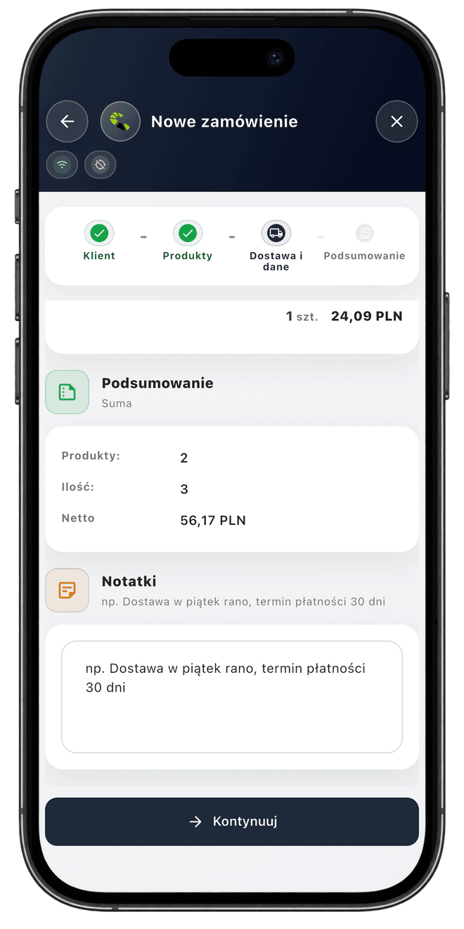 Centoro SFA — ekran aplikacji 50