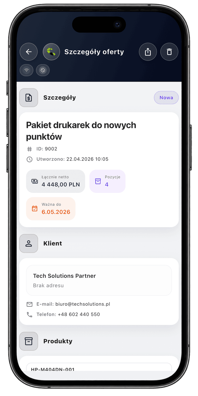Centoro SFA — ekran aplikacji 55