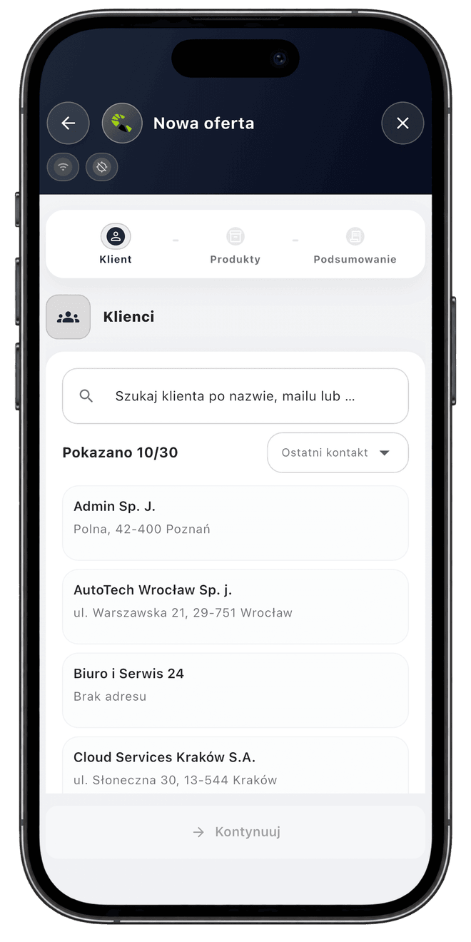 Centoro SFA — ekran aplikacji 58