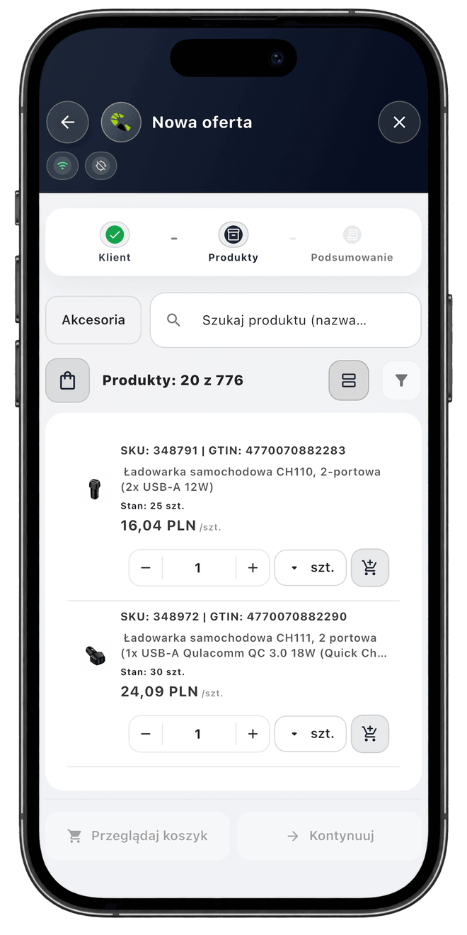 Centoro SFA — ekran aplikacji 60