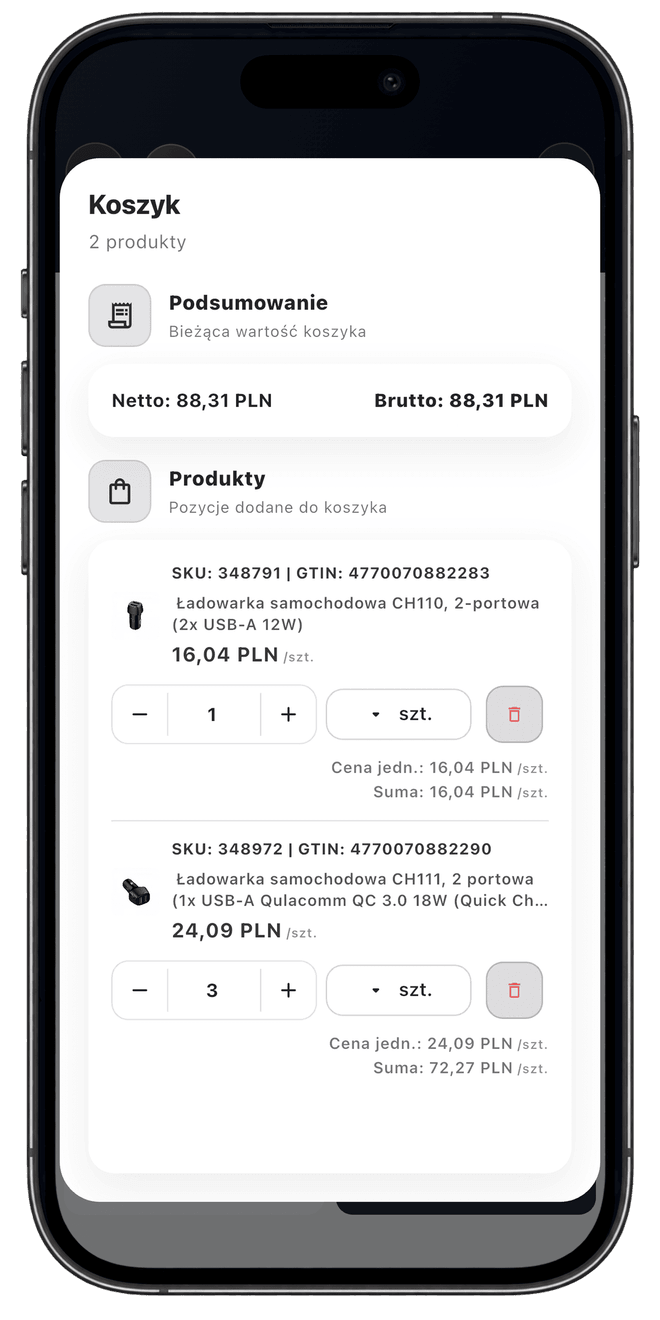 Centoro SFA — ekran aplikacji 62