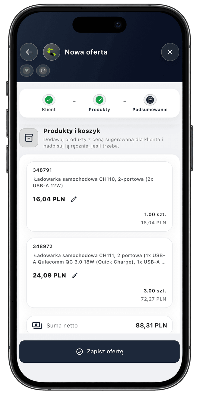 Centoro SFA — ekran aplikacji 64