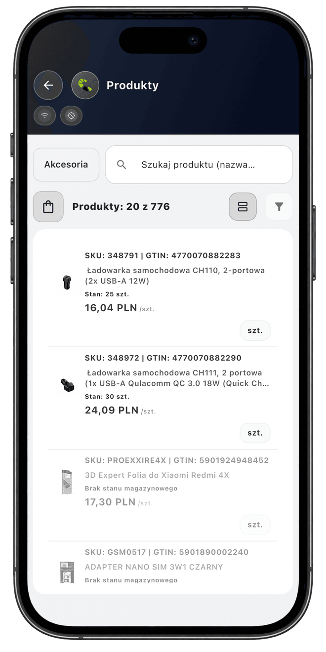 Centoro SFA — ekran aplikacji 67