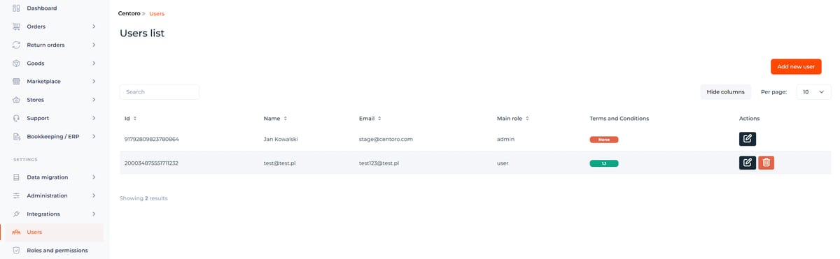 Staff module – Centoro OMS