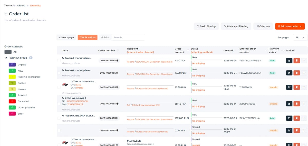 Order module – Centoro OMS