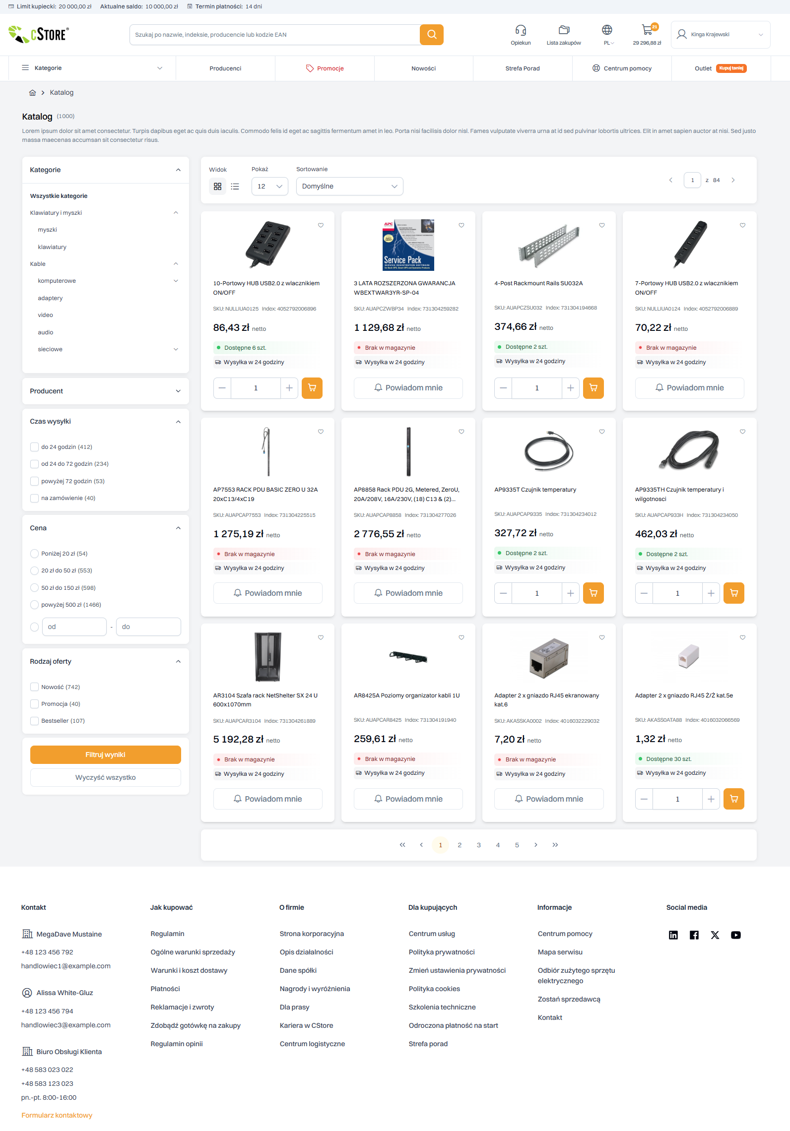 Katalog produktów w panelu Centoro B2B